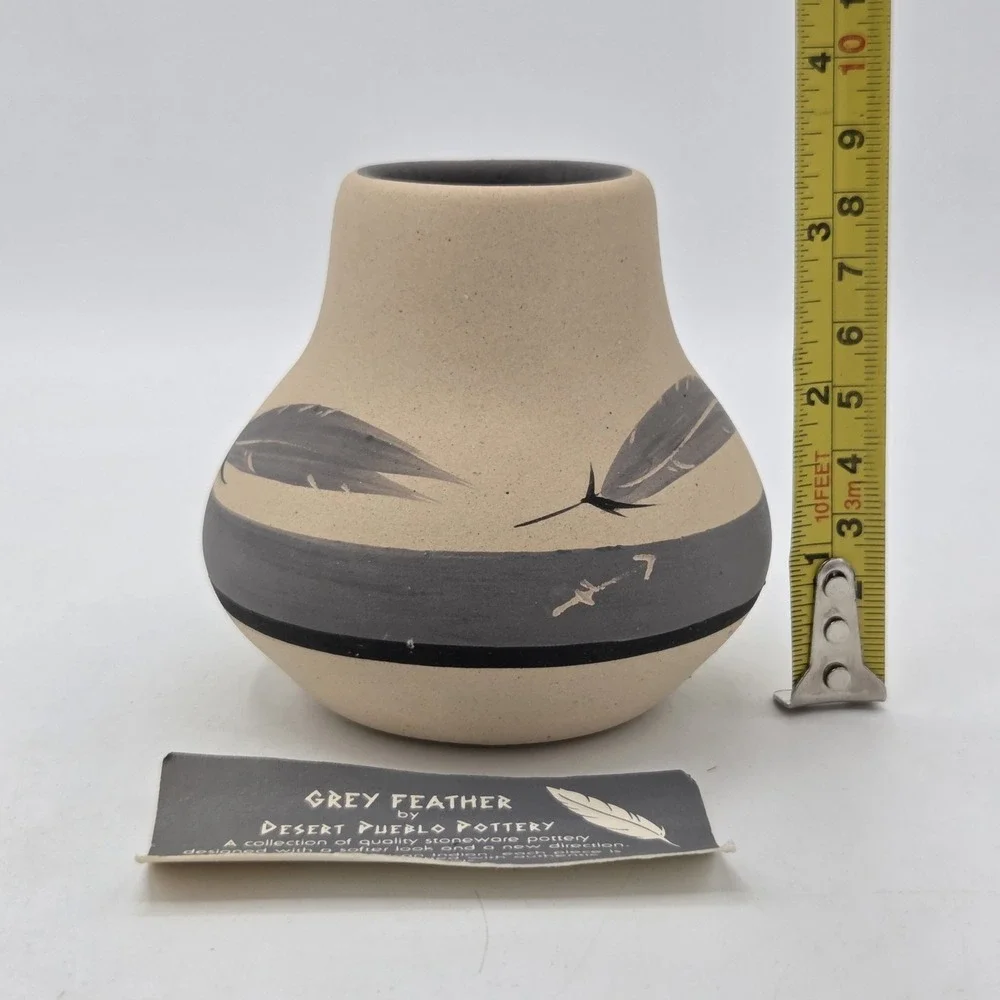VTG 1984 Small Grey Feather By Desert Pueblo Pottery Vase Signed